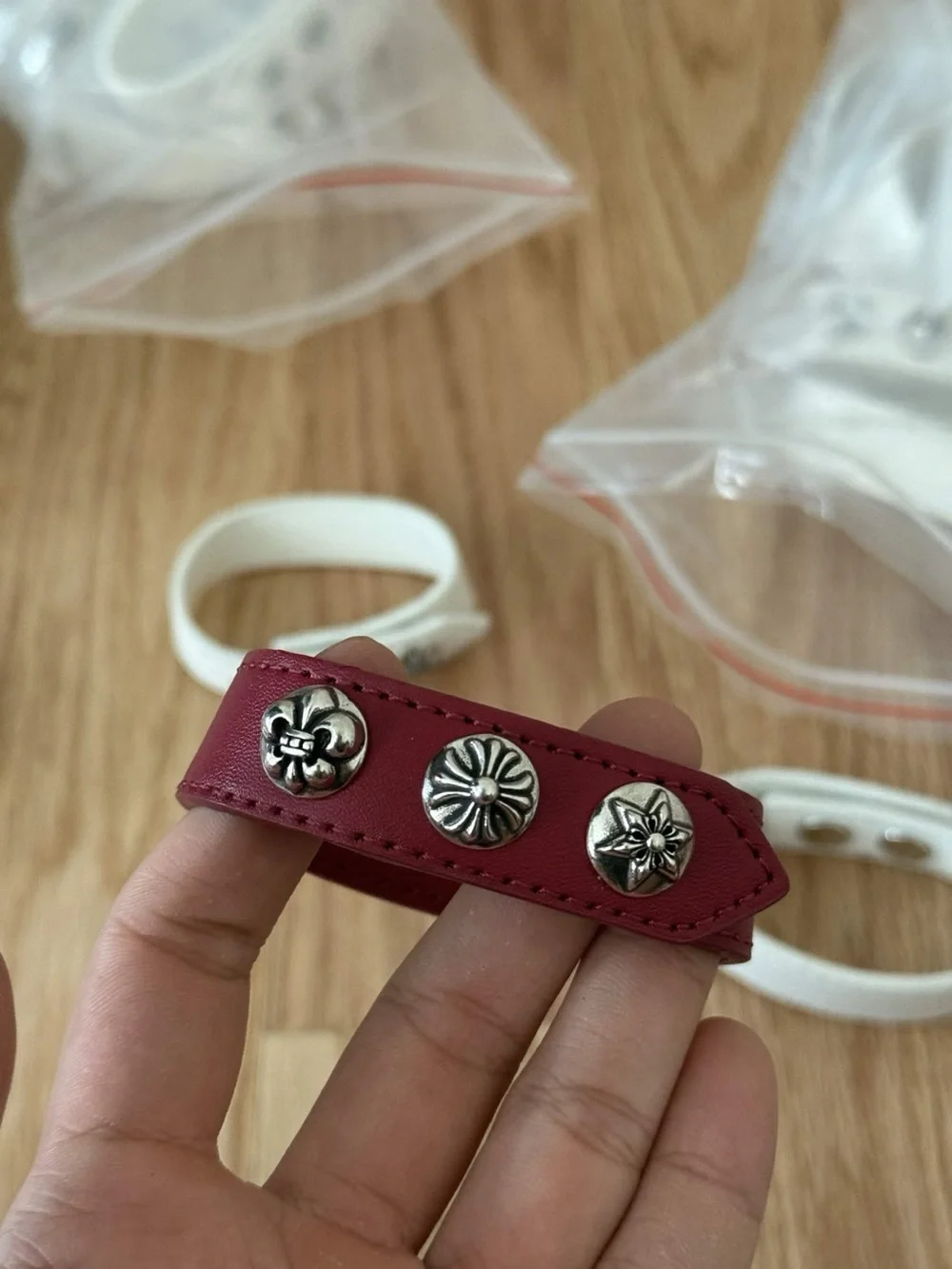 Men’s Leather Snap Bracelet in Deep Pink